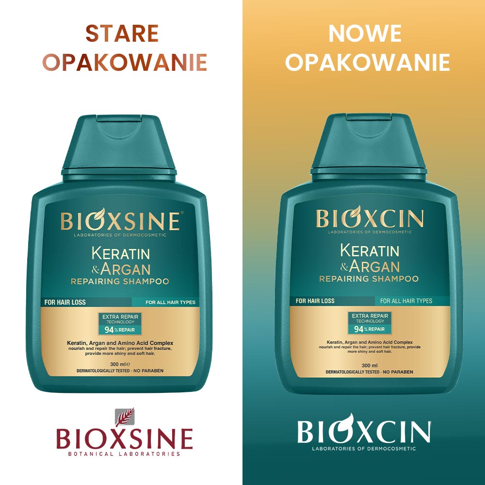 Zestaw Bioxcin Keratin & Argan - Szampon regenerująco - nawilżający 300 ml + 100 ml gratis