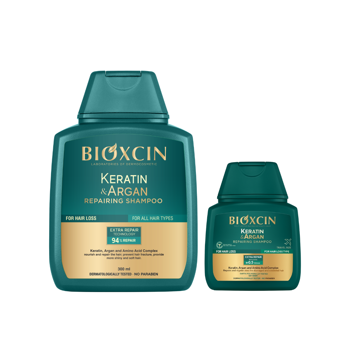Zestaw Bioxcin Keratin & Argan – Szampon regenerująco – nawilżający 300 ml + 100 ml gratis